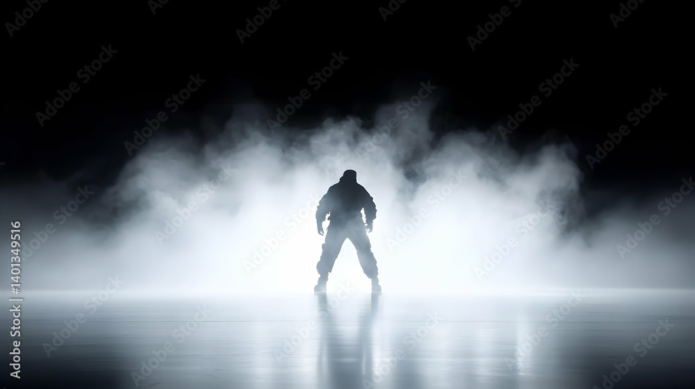 Silhouette of a Man Posing in Dramatic Fog and Low-Key Lighting Silhouette of a Man Posing in Dramatic Fog and Low-Key Lighting
