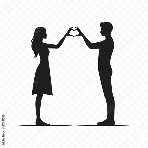 Silhouette of couple exchanging hearts in quiet love