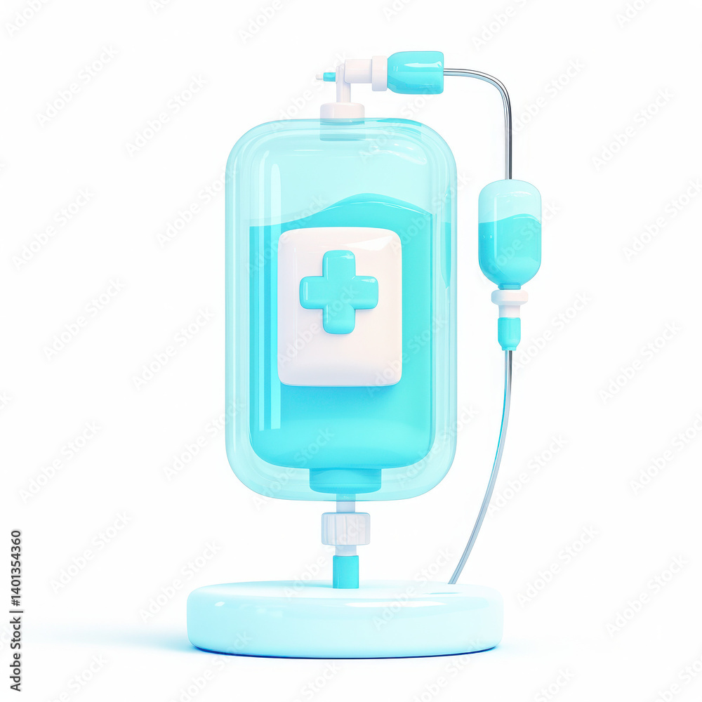 Medical IV bag with a cross symbol, isolated on a white background. Medical IV bag with a cross symbol, isolated on a white background.