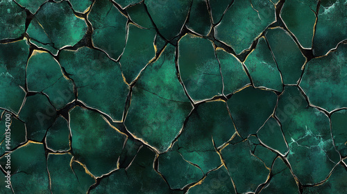 Obraz na płótnie Ancient Cracked Stone Structure with Green Gemstones w salonie
