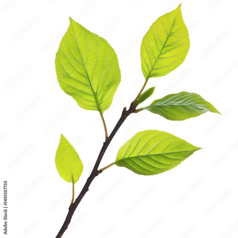 Fototapeta premium Green leaves on a branch on transparent background