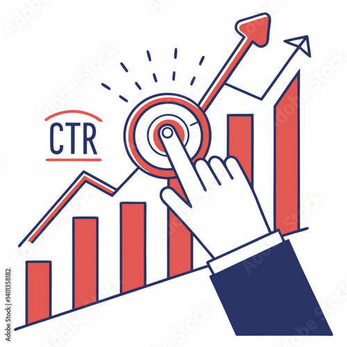 CTR (Click-through Rate) icon with hand clicking button and graph