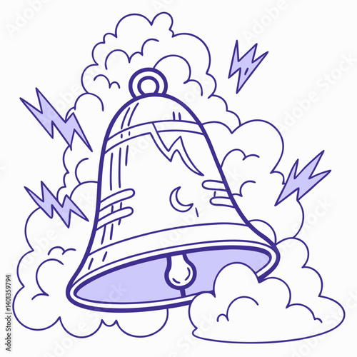 Surreal bell icon made of clouds and glowing sparks