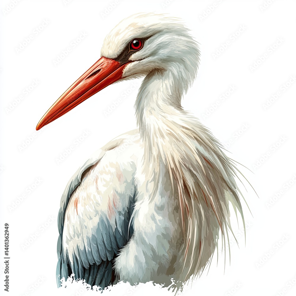 Fototapeta premium Stork on isolated white background close up. high detailization.