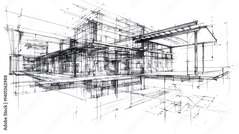 Obraz premium Structural front design blueprint of residential home high resolution picture