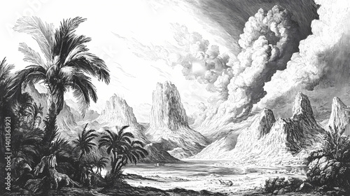 The carboniferous period, vintage engraving. Nebular Engraving. Illustration