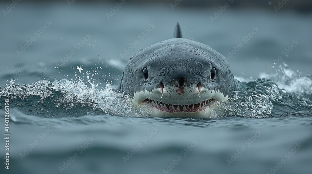 Obraz premium Great White Shark Encounter: A Majestic Ocean Predator