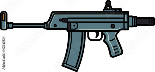 Detailed Submachine Gun PNG Illustration Submachine Gun with Firing Effect in SVG