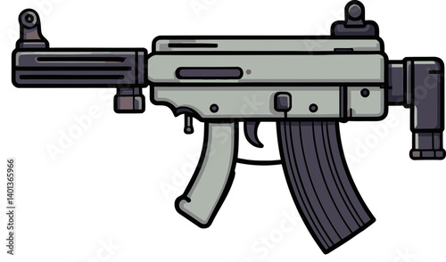 Black and White Submachine Gun Icon of Submachine Gun with Flashlight