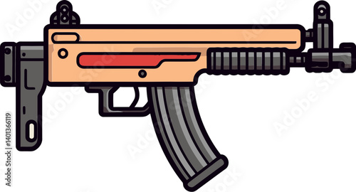 Submachine Gun with Red Dot Sight Realistic Submachine Gun Illustration SVG