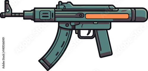 Submachine Gun Digital Drawing in Iconic Submachine Gun with Stock in PNG