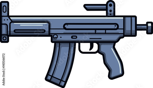 Submachine Gun with Red Dot Scope PNG Submachine Gun Digital Drawing in Vector