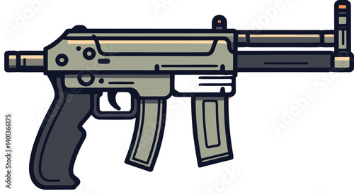 High-Resolution Submachine Gun PNG Submachine Gun in Dark Style Vector