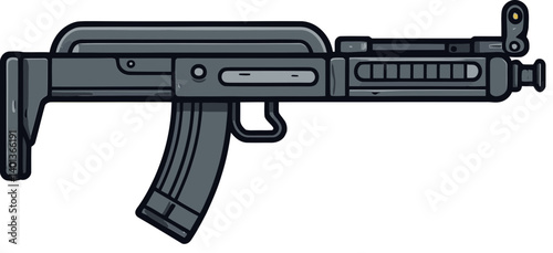 Submachine Gun with Tactical Scope Detailed Military Submachine Gun Vector