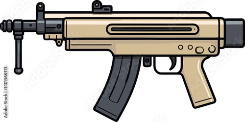 Stylish Submachine Gun Icon in Submachine Gun with Muzzle Flash Vector