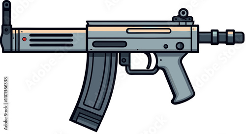 Submachine Gun with Muzzle Flash Submachine Gun with Metal Finish