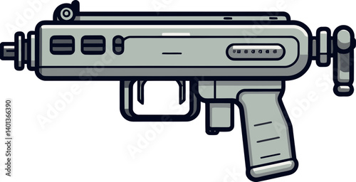 Submachine Gun with Stock Extended PNG Submachine Gun in Military Style SVG
