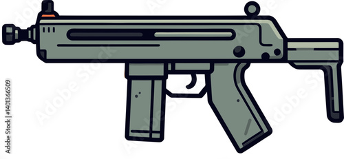 Submachine Gun with Compact Design Submachine Gun with Tactical Rail Vector
