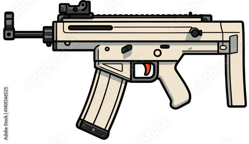 Submachine Gun with Extended Barrel Simple Submachine Gun with Tactical Grip PNG