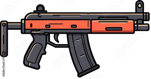 Simple Submachine Gun with Tactical Grip PNG Detailed Submachine Gun Icon in Format