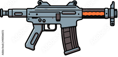 Submachine Gun with Silencer and Stock Military Submachine Gun Illustration