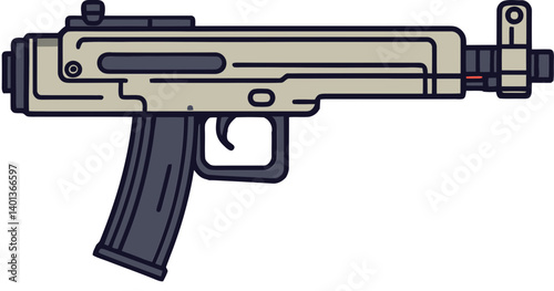 Military Submachine Gun Illustration Submachine Gun in Combat Style PNG