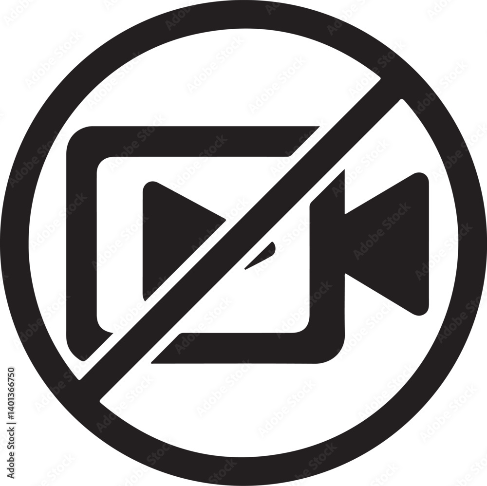 Icon showing video camera with line across it, indicating video recording is prohibited Use it to indicate prohibition of videos. Icon showing video camera with line across it, indicating video recording is prohibited Use it to indicate prohibition of videos.