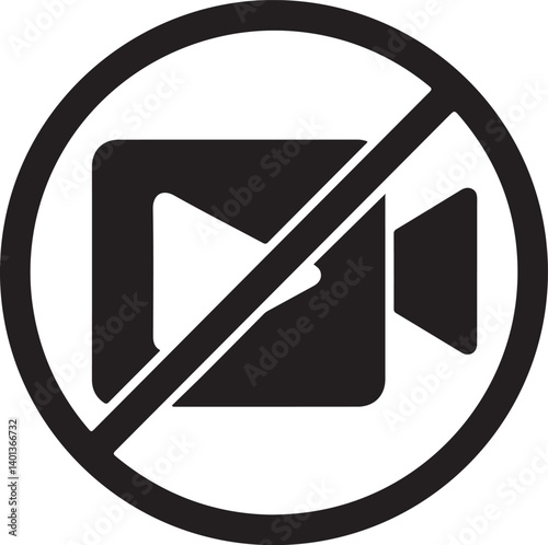 Icon showing video camera with line across it, indicating video recording is prohibited Use it to indicate prohibition of videos. photo