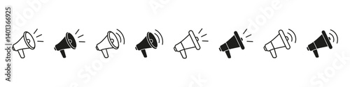 Megaphone icon. Loudspeaker vector set. Bullhorn sign. Isolated loudspeaker signs. Advertising message. Marketing announcement sale. Megaphone vector sign set.