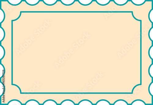 Decorative Scalloped Frame Cartoon Postage Stamp Blank Template Copy Space