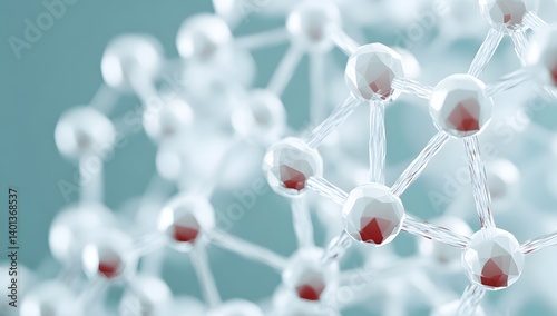 White spheres connected by lines form a complex molecular structure on blue background. photo
