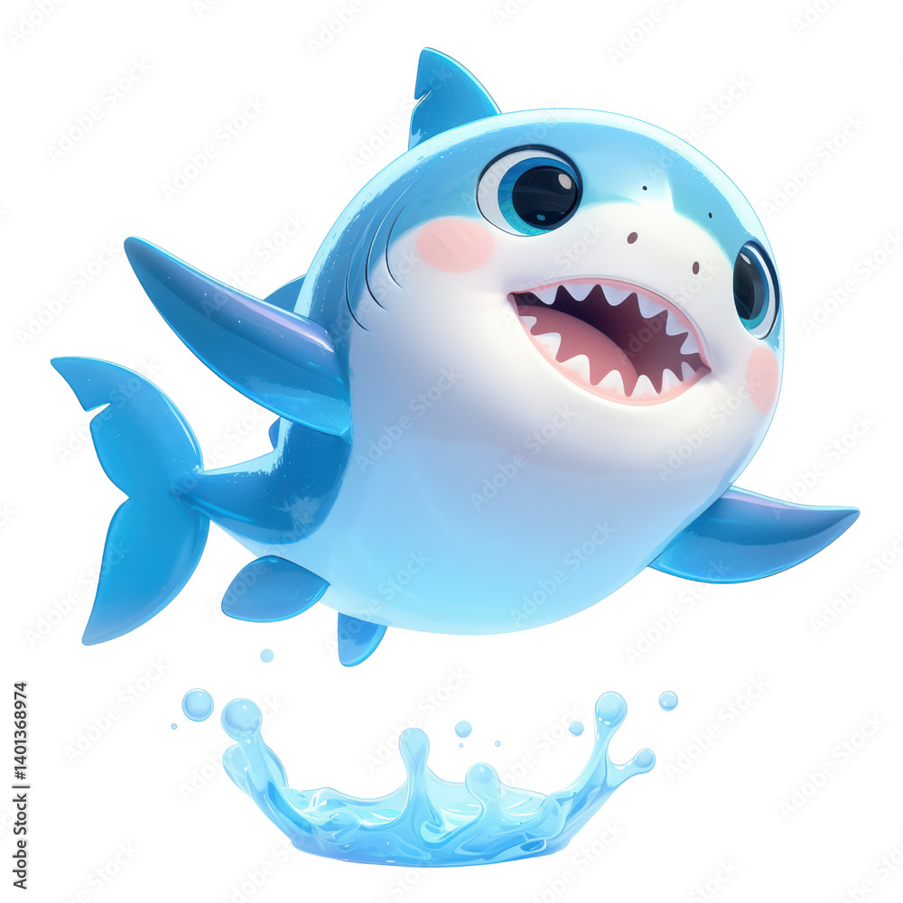 Cute Cartoon Shark Character with Happy Expression and Splashing Water Isolated on Transparent Background Cute Cartoon Shark Character with Happy Expression and Splashing Water Isolated on Transparent Background