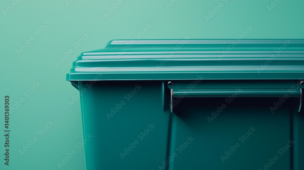 A close-up of a teal storage bin against a seamless background highlighting sustainability. A close-up of a teal storage bin against a seamless background highlighting sustainability.