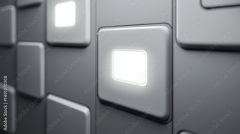 A close-up view of illuminated buttons on a sleek modern surface. A close-up view of illuminated buttons on a sleek modern surface.