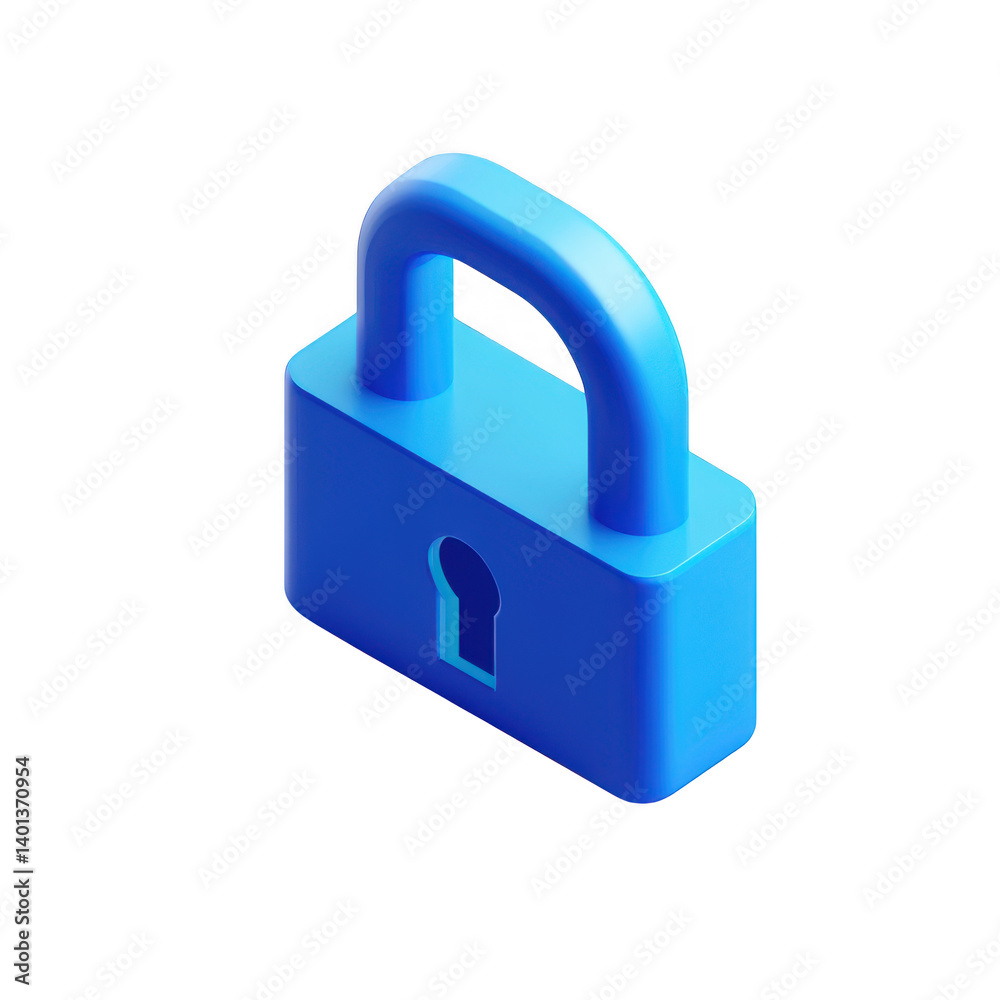 Isometric blue padlock with keyhole on a stark dark presentation on transparent background Isometric blue padlock with keyhole on a stark dark presentation on transparent background