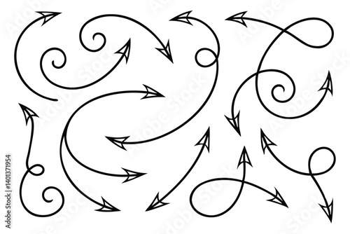 Swirling arrows in elegant hand-drawn style on clean white background