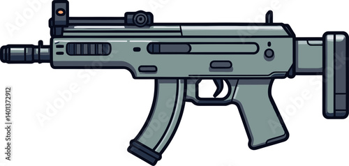 Illustration of Submachine Gun with Grip Submachine Gun with Adjustable Barrel SVG