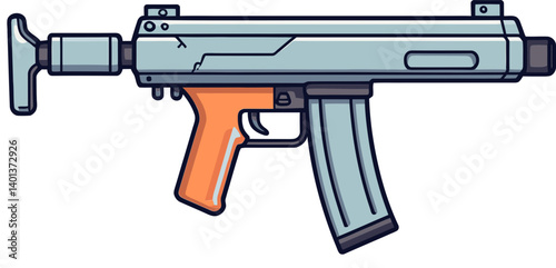 Submachine Gun with Adjustable Barrel Submachine Gun in Action with Muzzle Flash PNG