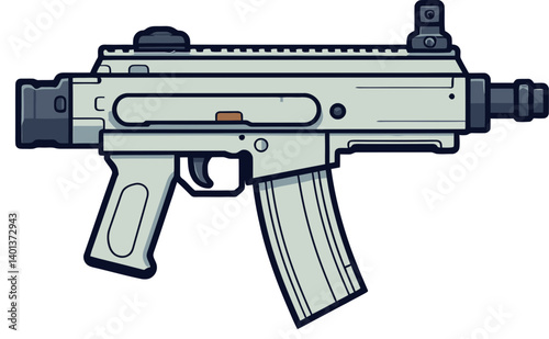 Digital Submachine Gun with Magazine and Grip Submachine Gun with Muzzle Flash and Smoke SVG