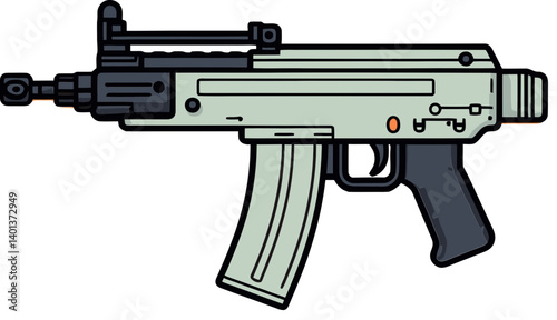 High-Speed Submachine Gun with Recoil PNG Submachine Gun with Compact Silencer Vector