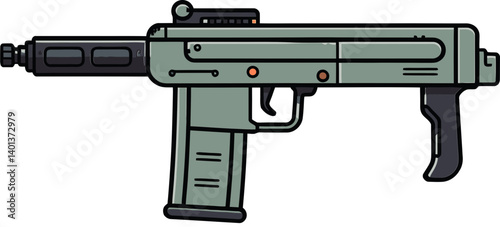 Submachine Gun in Military Action PNG Submachine Gun with High-Capacity Clip SVG
