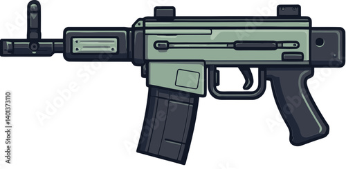 Military Submachine Gun in Firing Action PNG Submachine Gun with Fast Reload Art