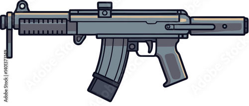 Submachine Gun with Laser Sight and Magazine of Submachine Gun with Tactical Rail PNG
