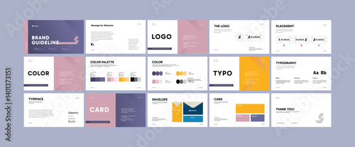 Creative Brand identity design template. Brand Guideline Presentation layout. Corporate Brand strategy guide design. Logotype guidelines template for healthcare, medical, physiotherapy