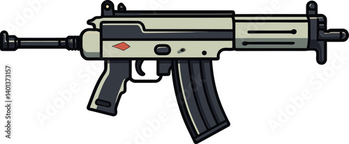 Submachine Gun with Folding Stock and Grip Submachine Gun in Military Combat Design