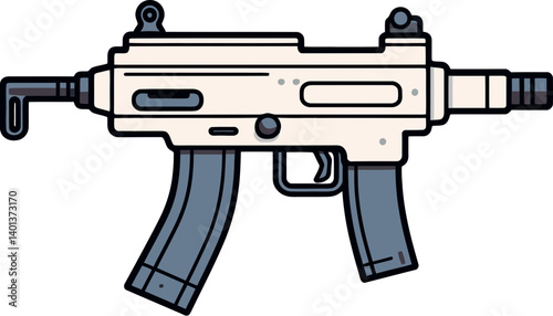 Submachine Gun with Suppressor and Stock Submachine Gun in Tactical Position PNG