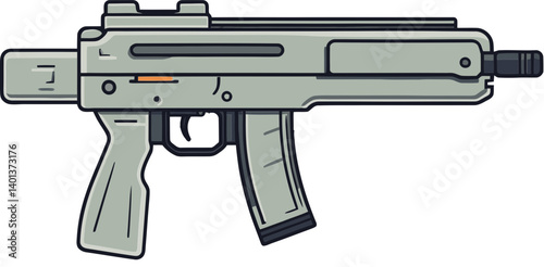 Submachine Gun in Military Combat Design Detailed Submachine Gun with Muzzle Flash PNG