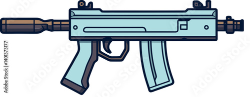 Detailed Submachine Gun with Muzzle Flash PNG Submachine Gun with Suppressor and Stock SVG