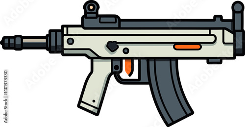 Submachine Gun with Muzzle Flash and Magazine Submachine Gun with Tactical Firing Action PNG