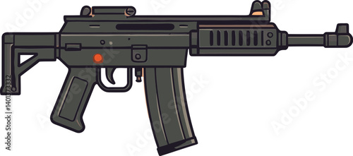 Submachine Gun in Military Battle PNG Submachine Gun with Extended Clip and Rail Vector